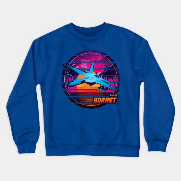 Neon Retro F/A-18 Hornet Crewneck Sweatshirt by patrickkingart